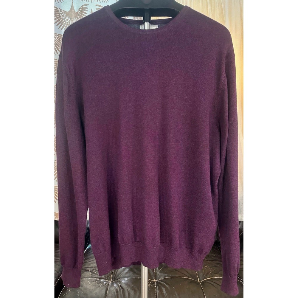 Hickey Freeman Plum Purple Cashmere Cotton Blend Crewneck Sweater Size XL Golf